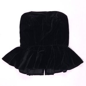 Vintage Avon Fashions Black Velvet Strapless Peplum Top Made in USA Size 9/10